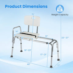 Sliding Tub Transfer Bench, Shower Chair for Disabled and Elderly-White