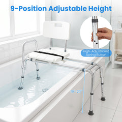 Sliding Tub Transfer Bench, Shower Chair for Disabled and Elderly-White