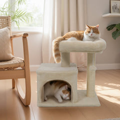 Small Beige Cat Tree 19.5 Inches with a Condo and a Padded Perch Bed