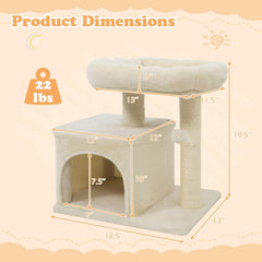 Small Beige Cat Tree 19.5 Inches with a Condo and a Padded Perch Bed