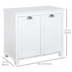 Tilt-Out Laundry Storage Cabinet, Bathroom Storage Organizer with Two-Compartment Tilt Out Hamper, White