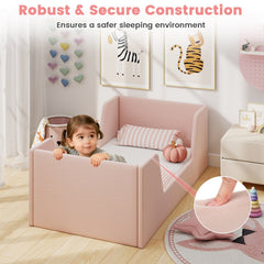 Soft Velvet Fabric Toddler Bed Frame with Safety Rails-Pink