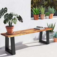 Solid Acacia Wood Patio Bench Dining Bench Seating Bench