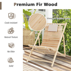 Folding Fir Wood Sling Deck Chair with 3 Position Back and Padded Headrest