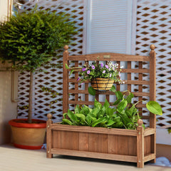 Wood Planter Box with Trellis, 25 by 11 by 30 Inch Dark Brown Fir Raised Bed
