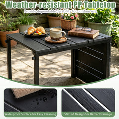 Space-Saving C-Shaped Side Table with Wood-Plastic Top for Indoor Outdoor-Black