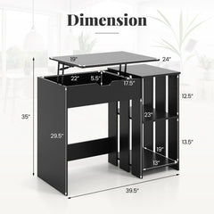 Space Saving Computer Desk with Hidden Compartment and Open Storage Shelves-Black