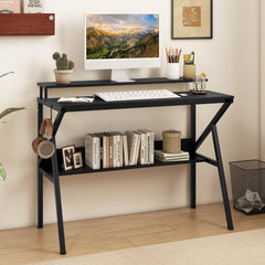 Space Saving Computer Desk with Monitor Stand and Extra Storage Shelf for Work Study-Black