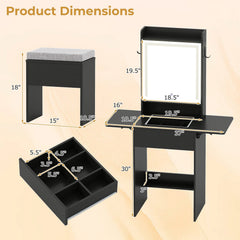 Space-saving Vanity Desk with Mirror and Lights for Bedroom-Black