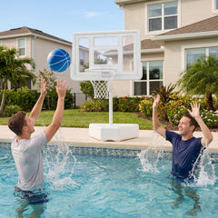 Splash & Shoot Pool Basketball Hoop with Adjustable Height & 2 Balls and Pump-White