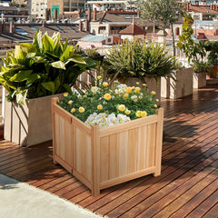 Folding Wooden Planter Box 15 Inch Square, Raised Flower Bed with Removable Base