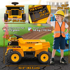 Kids Electric Car, Ride On Dump Truck, 12V Ride On Toy with Electric Dump Bed and Remote Control, Yellow