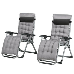 Folding Garden Chairs Set of 2, Reclining Zero Gravity Chair, Sun Lounger with Cushion and Headrest, Dark Grey