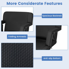 Stadium Seat for Bleachers with Back Support 6 Adjustable Positions-Black