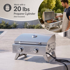 Stainless Steel Propane Grill with Lid for Outdoor Camping Tailgating Picnic Party-Silver