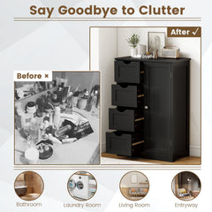 Standing Indoor Wooden Cabinet with 4 Drawers-Black