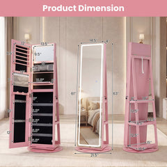 Standing Jewelry Cabinet with Adjustable LED Lights-Pink
