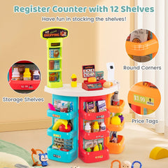 Supermarket Playset for Kids 76 PCS Pretend Play Grocery Store Set with Shopping Cart-Blue
