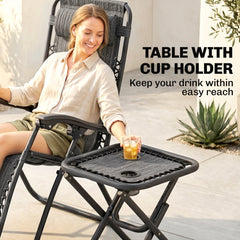 Zero Gravity Chair Set of 2 Patio Chair with Side Table Cupholders and Pillows for Pool, Backyard, Lawn, Black