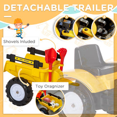 Ride on Tractor for Kids, Pedal Construction Car with Horn & Detachable Trailer for 3 Years Old, Yellow