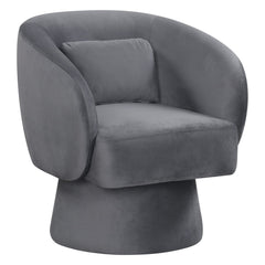 Swivel Accent Chair Upholstered Barrel Chair with Curved Back and Removable Lumbar Pillow-Gray