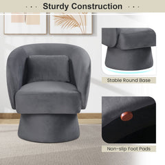 Swivel Accent Chair Upholstered Barrel Chair with Curved Back and Removable Lumbar Pillow-Gray