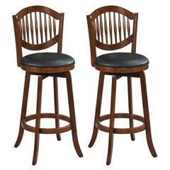 Set of 2 Fan Back Swivel Bar Stools in Espresso, 30 Inch Seat Height