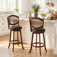 Set of 2 Fan Back Swivel Bar Stools in Espresso, 30 Inch Seat Height