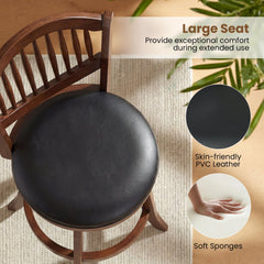 Set of 2 Fan Back Swivel Bar Stools in Espresso, 30 Inch Seat Height