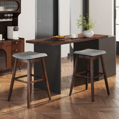 Set of 2 Backless Swivel Saddle Stools in Grey Linen on Rubber Wood Legs