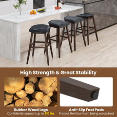 Set of 2 Backless Swivel Saddle Stools in Black PVC, 31 Inch Seat