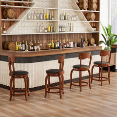 Set of 2 Curved Back Swivel Counter Stools in Espresso, 24 Inch Seat