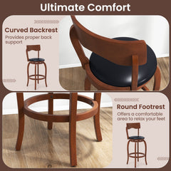 Set of 2 Curved Back Swivel Bar Stools in Espresso, 29 Inch Seat