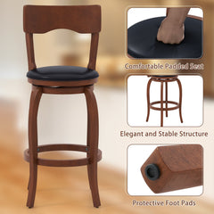 Set of 2 Curved Back Swivel Bar Stools in Espresso, 29 Inch Seat
