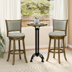 Set of 2 Padded Back Swivel Bar Stools in Grey Linen, 30 Inch Seat