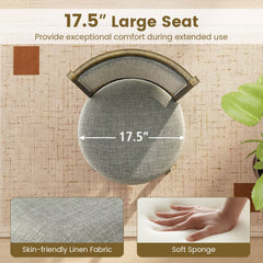 Set of 2 Padded Back Swivel Bar Stools in Grey Linen, 30 Inch Seat