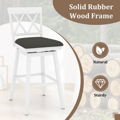 Set of 4 Cross Back Swivel Bar Stools in White, 29 Inch Seats
