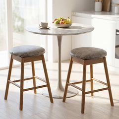 Set of 2 Backless Swivel Counter Stools with Natural Wood Legs, 25 Inch Seat