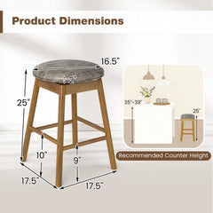 Set of 2 Backless Swivel Counter Stools with Natural Wood Legs, 25 Inch Seat