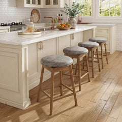 Set of 2 Backless Swivel Counter Stools with Natural Wood Legs, 25 Inch Seat