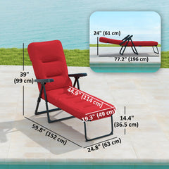 Outdoor Lounge Chair with Padded Cushion, Folding Reclining Patio Garden Chair with Recline Back, Footrest, for Poolside, Patio, Blue