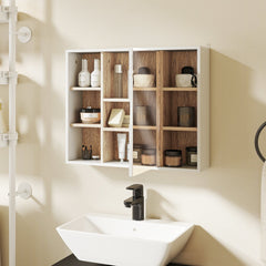 Wall-Mounted Bathroom Medicine Cabinet with Mirror, Over Toilet Bathroom Vanity Cabinet White & Oak