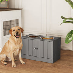 Elevated Dog Bowls for Large Dogs Pet Feeding Station with Stand, Storage, 2 Stainless Steel Food and Water Bowls, Black, 23.6" x 11.8" x 14"