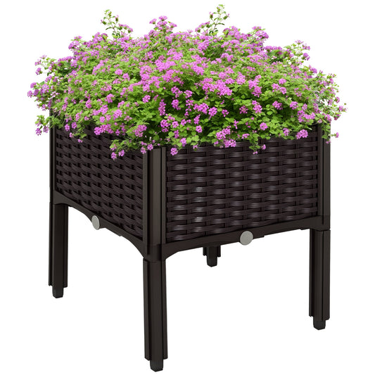 1 Piece Raised Garden Bed PP Raised Flower Bed Vegetable Herb Grow Box Stand Brown