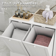 Tilt-Out Laundry Storage Cabinet, Modern Laundry Hamper with 2 Compartments for Bathroom Washroom, Black