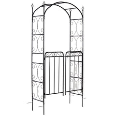 7' Metal Garden Arbor Arch with Scrollwork Doors for Ceremony, Weddings, Party, Backyard, Lawn