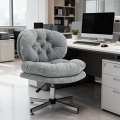 Computer Desk Chair, Armless Office Chair with Wide Padded Seat and Adjustable Height, Cream White