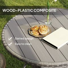 27.5" Outdoor Wicker Dining Table, PE Rattan Patio Furniture with Wood-plastic Composite Top, Grey