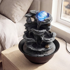 Tabletop Water Fountain with Rolling Crystal Ball and Color-Changing LED Light-B