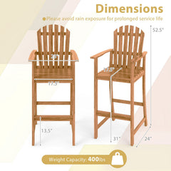 Tall Adirondack Chair with Armrests and Footrest for Deck-Natural